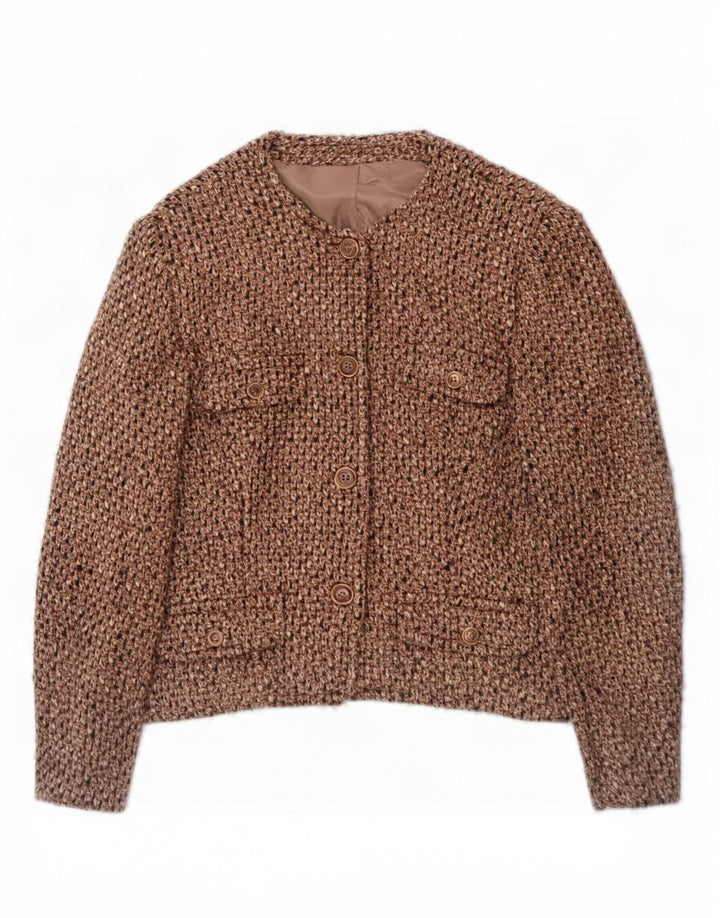 Giacca blazer vintage da donna a 4 bottoni UK 14 marrone medio screziato