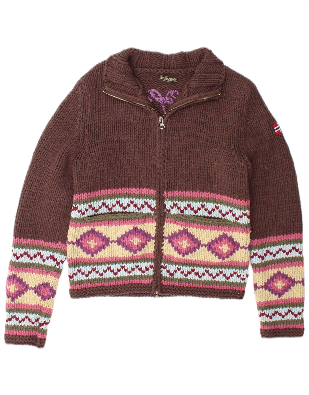 Maglione cardigan grafico da donna NAPAPIJRI UK 12 Marrone medio geometrico