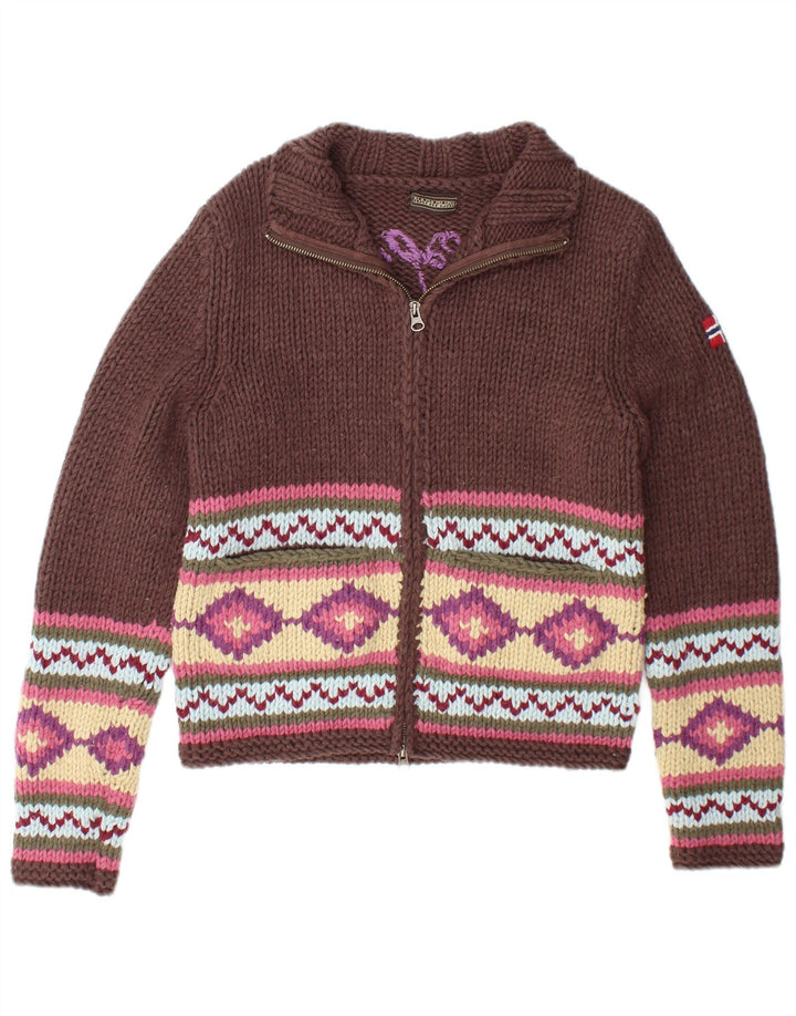 Maglione cardigan grafico da donna NAPAPIJRI UK 12 Marrone medio geometrico