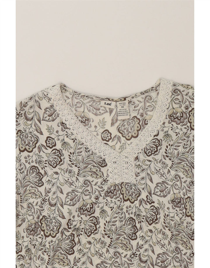 LEE Womens Blouse Top UK 18 XL White Floral Cotton Vintage Lee and Second-Hand Lee from Messina Hembry 