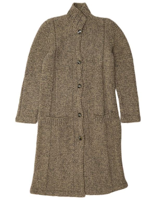 Maglione cardigan lungo da donna vintage UK 14 Grigio medio chiazzato