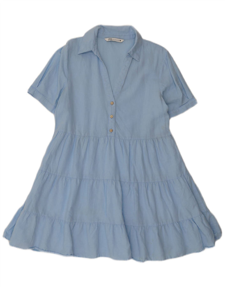 Abito a strati da donna Zara UK 14 Lino blu medio