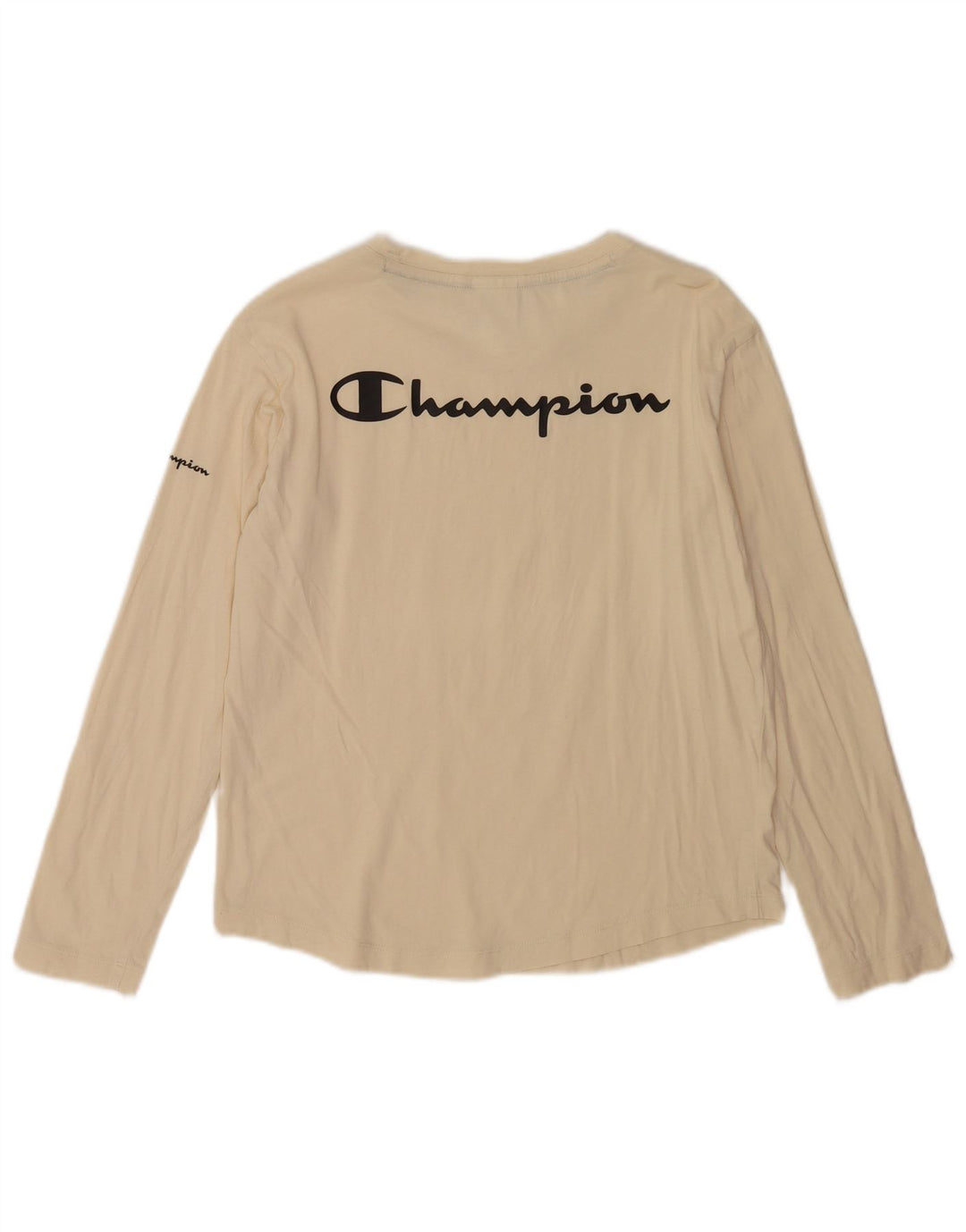Maglietta grafica da donna Champion manica lunga UK 10 piccola bianco sporco