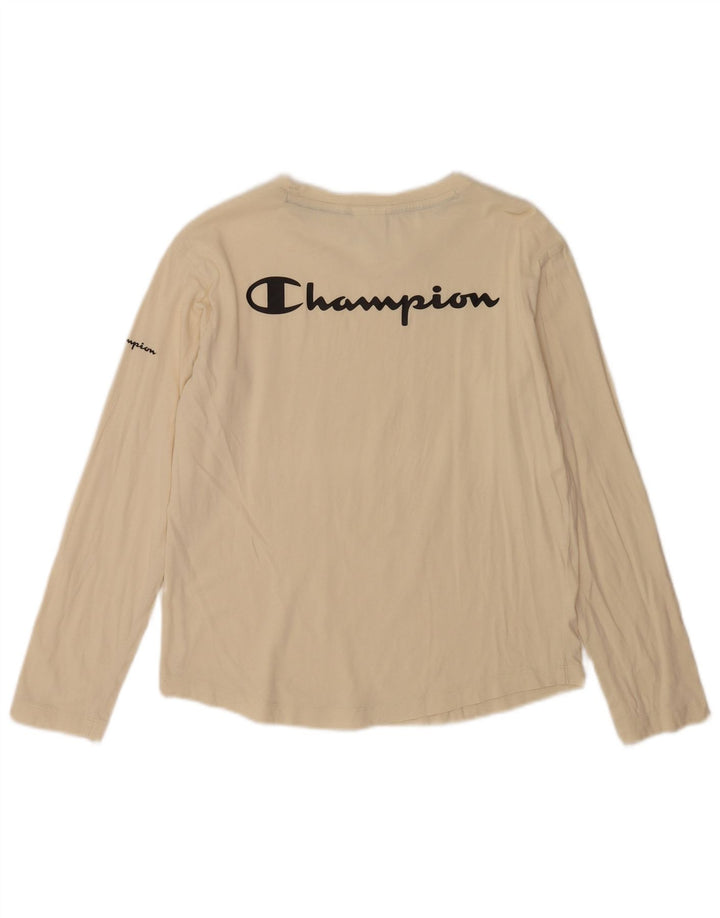 Maglietta grafica da donna Champion manica lunga UK 10 piccola bianco sporco