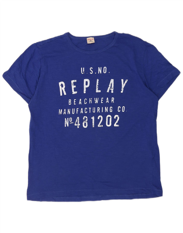 T-shirt grafica da uomo Replay Top 2XL in cotone blu