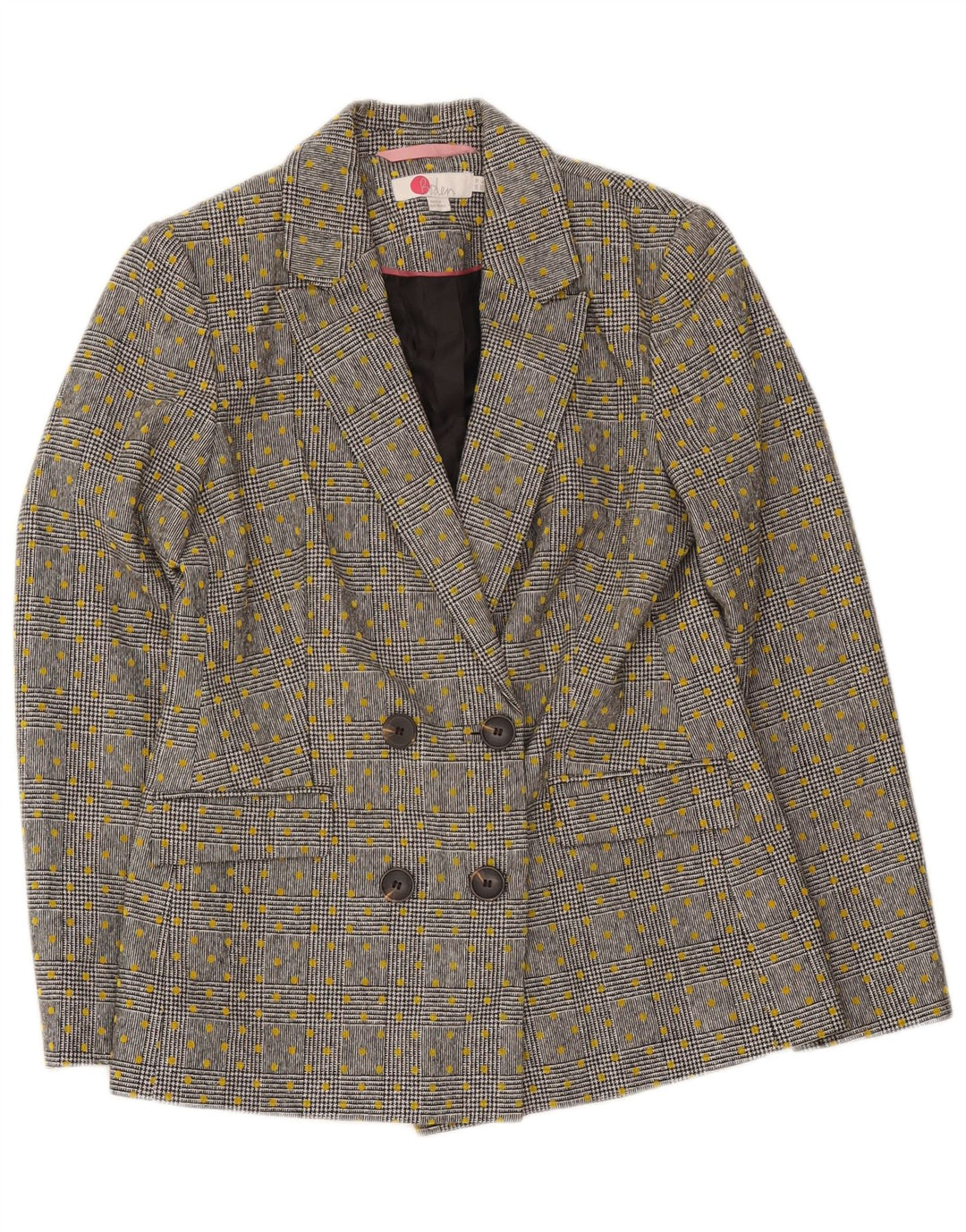 Giacca blazer doppiopetto da donna Boden UK 10 piccola lana maculata grigia