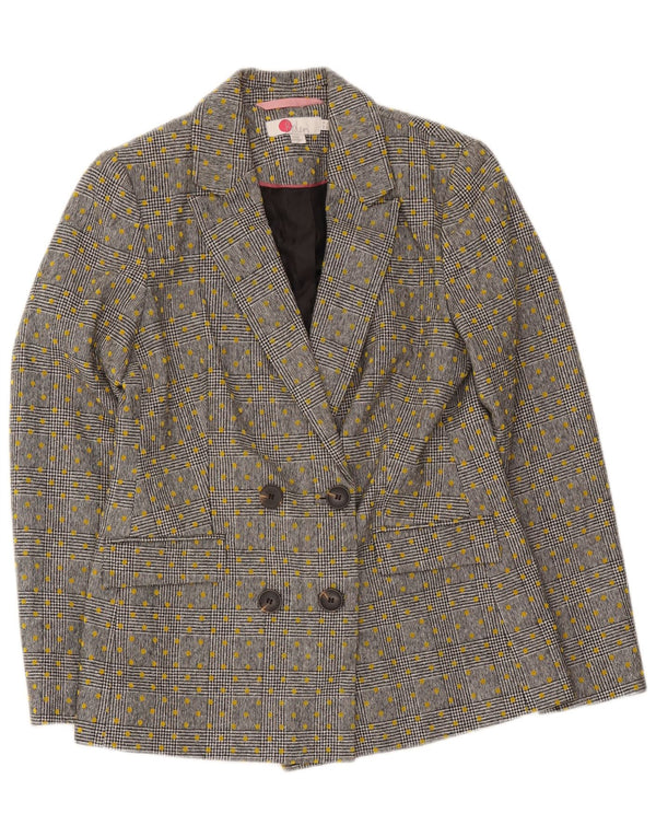 Giacca blazer doppiopetto da donna Boden UK 10 piccola lana maculata grigia