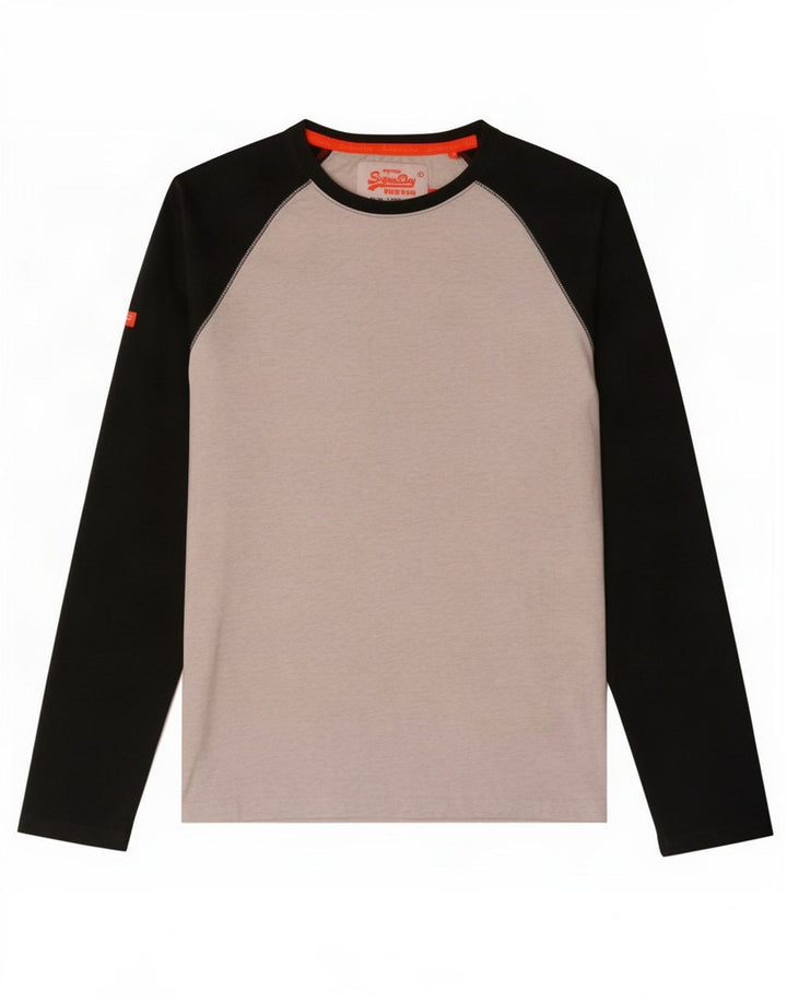 Top da uomo Superdry a maniche lunghe in cotone color block grigio medio