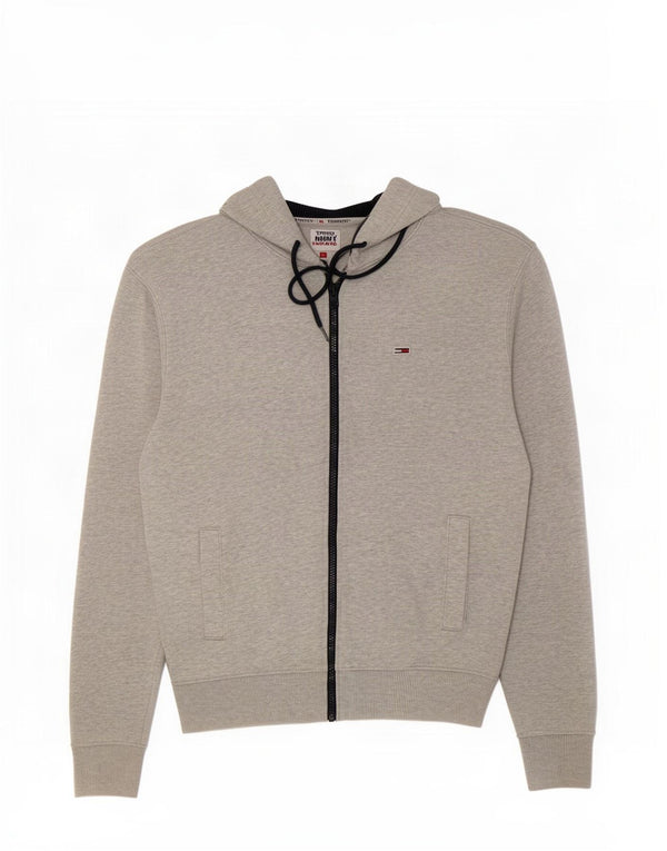 Maglione con cappuccio e zip grafica da uomo Tommy Hilfiger in cotone chiazzato grigio medio