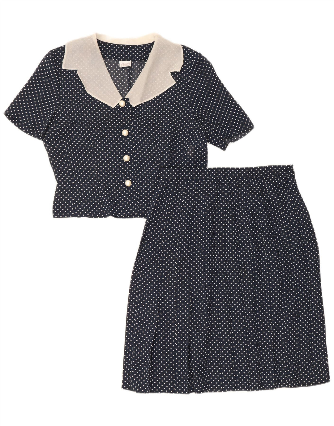 Set gonna vintage da donna in 2 pezzi IT 44 medio W28 blu navy maculato