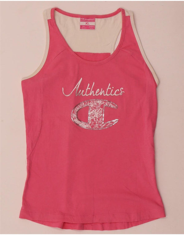 Canotta grafica per ragazze Champion 13-14 anni XL in cotone rosa