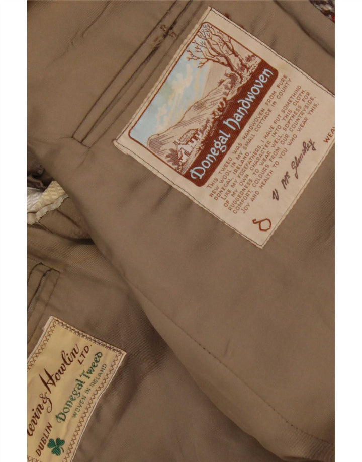 Giacca blazer vintage da uomo a 2 bottoni UK 38 a spina di pesce marrone medio
