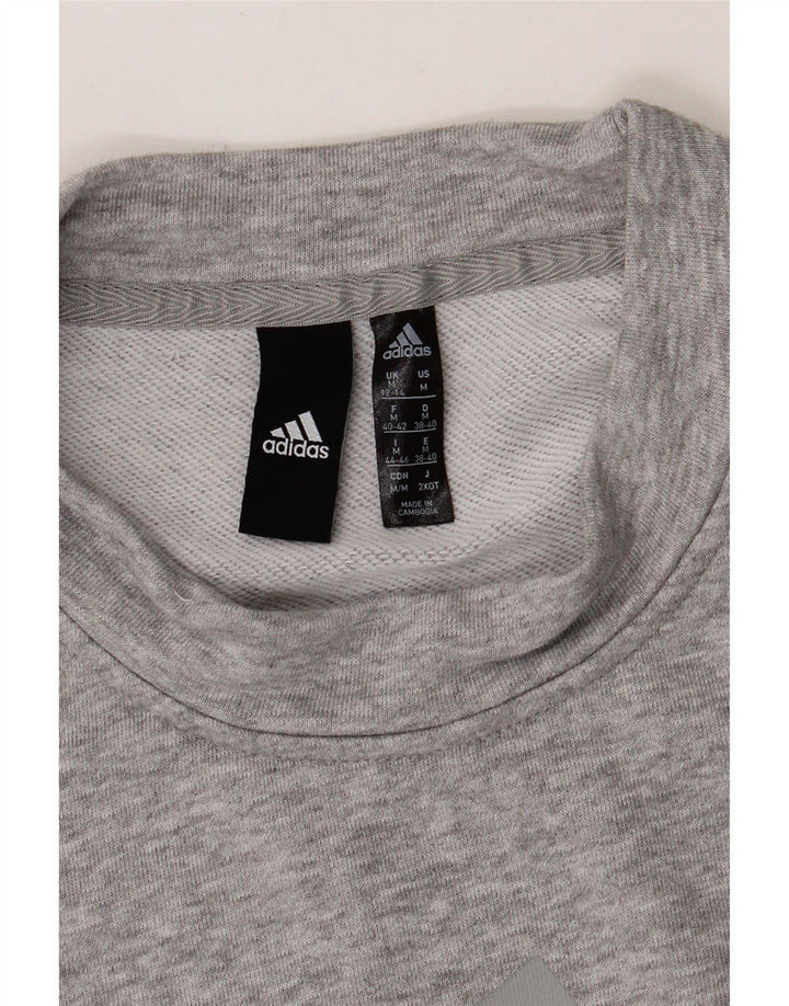 ADIDAS Womens Graphic Sweatshirt Jumper UK 12/14 Medium Grey Cotton Vintage Adidas and Second-Hand Adidas from Messina Hembry 
