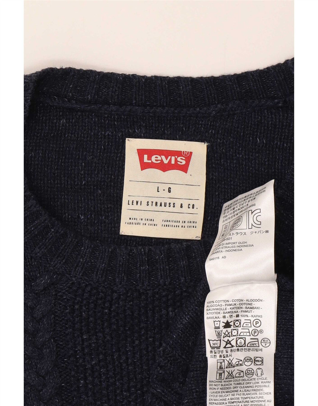 Maglione maglione girocollo da uomo Levi's di grandi dimensioni in cotone blu navy