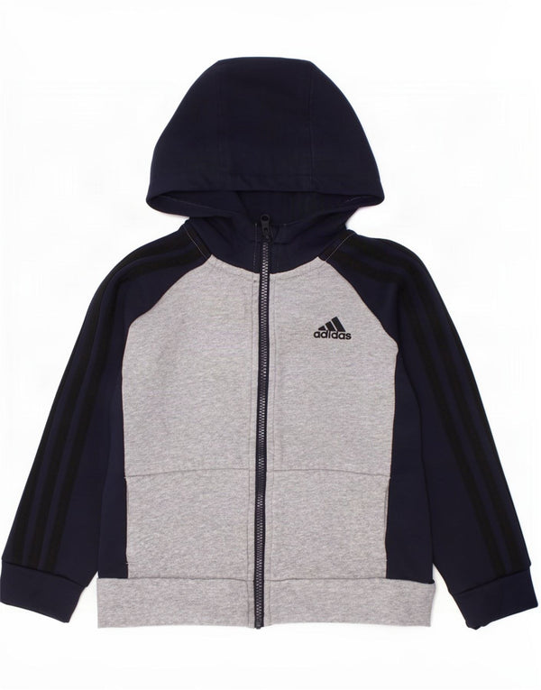 Maglione con cappuccio e zip Adidas per ragazzi 5-6 anni in cotone color block grigio