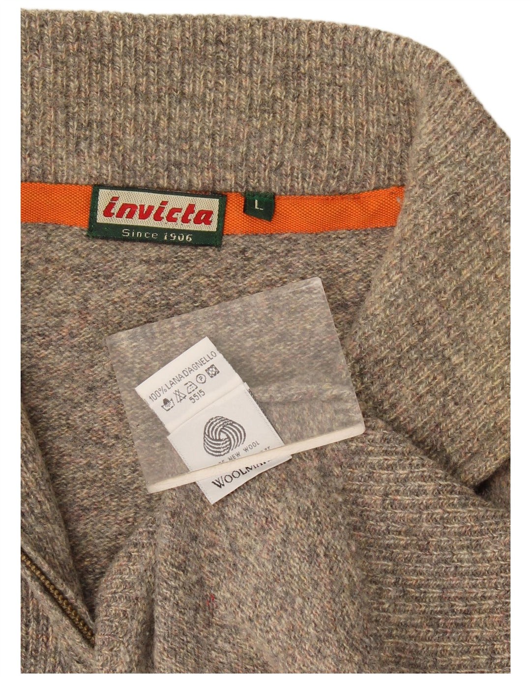 Maglione da uomo con zip e collo Invicta, grande, in lana screziata grigia