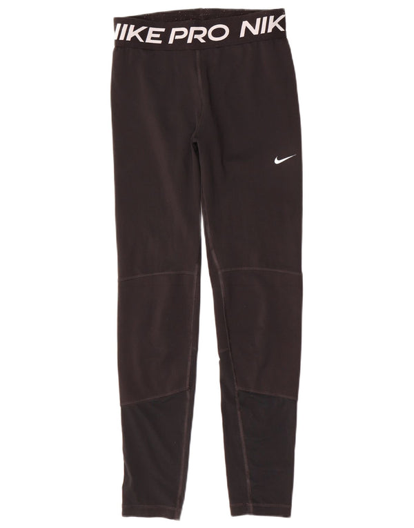 Nike Girls Dri Fit Graphic Leggings 13-14 Years XL Black Polyester