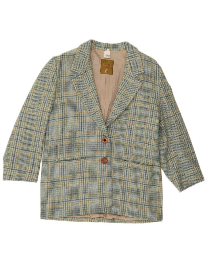 Giacca blazer vintage da donna a 2 bottoni IT 46 grande lana a quadri blu