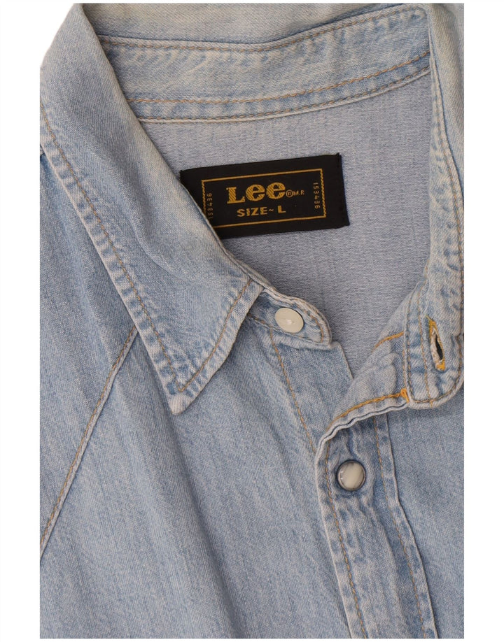 Camicia in denim da uomo Lee grande in cotone blu