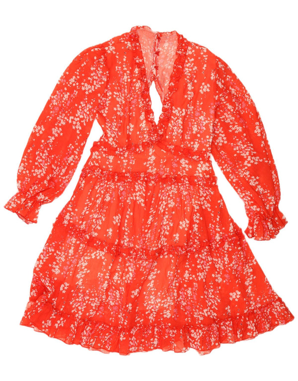 Abito a strati a maniche lunghe da donna VINTAGE UK 12 Rosso medio floreale