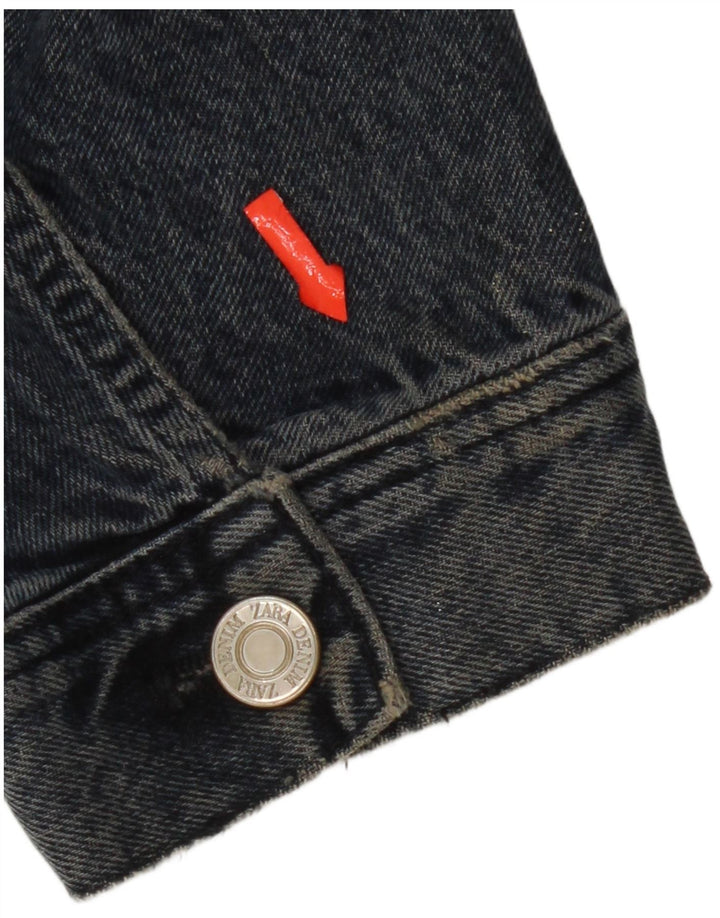Giacca di jeans oversize corta da donna Zara UK 14 cotone blu navy medio