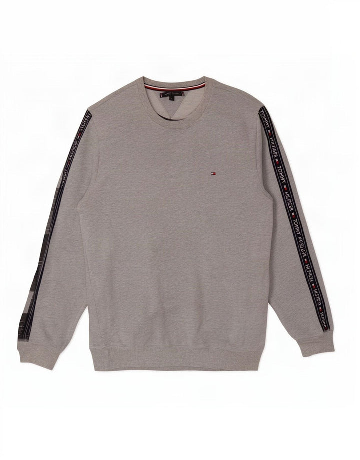 Tommy Hilfiger Felpa grafica da uomo Maglione grande in cotone color block grigio