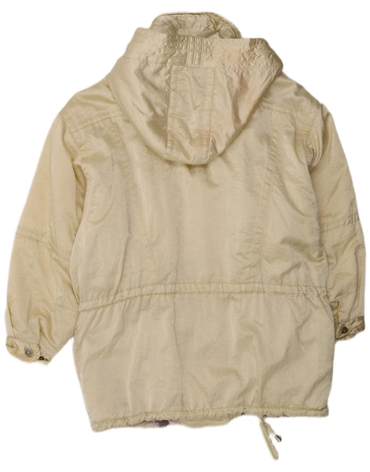 Cappotto vintage da donna oversize con cappuccio, giacca a vento UK 14, nylon giallo medio