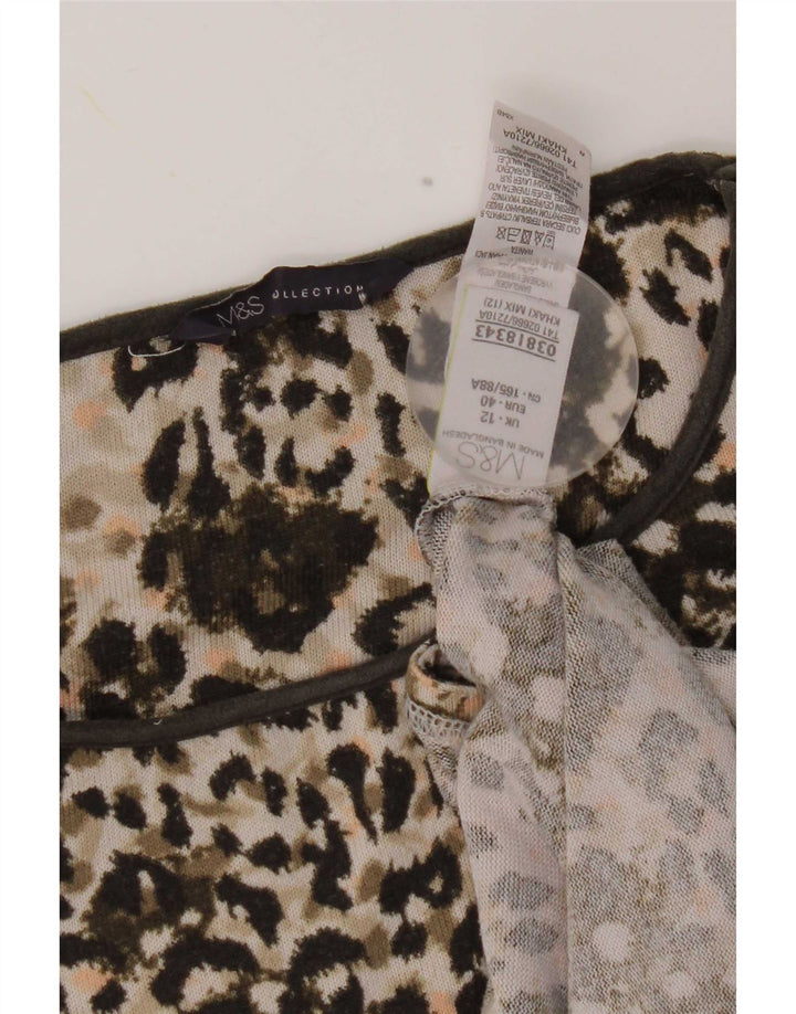 Top tunica da donna Marks & Spencer UK 12 medio kaki stampa animalier