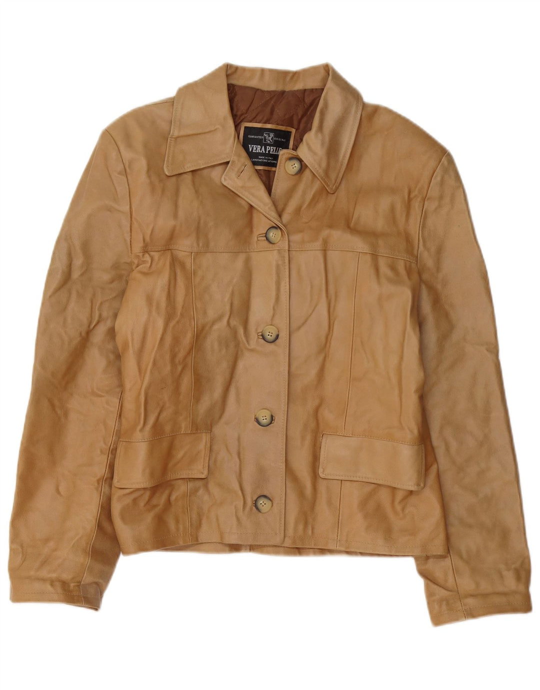 Giacca blazer in pelle vintage da donna a 5 bottoni IT 46 grande marrone