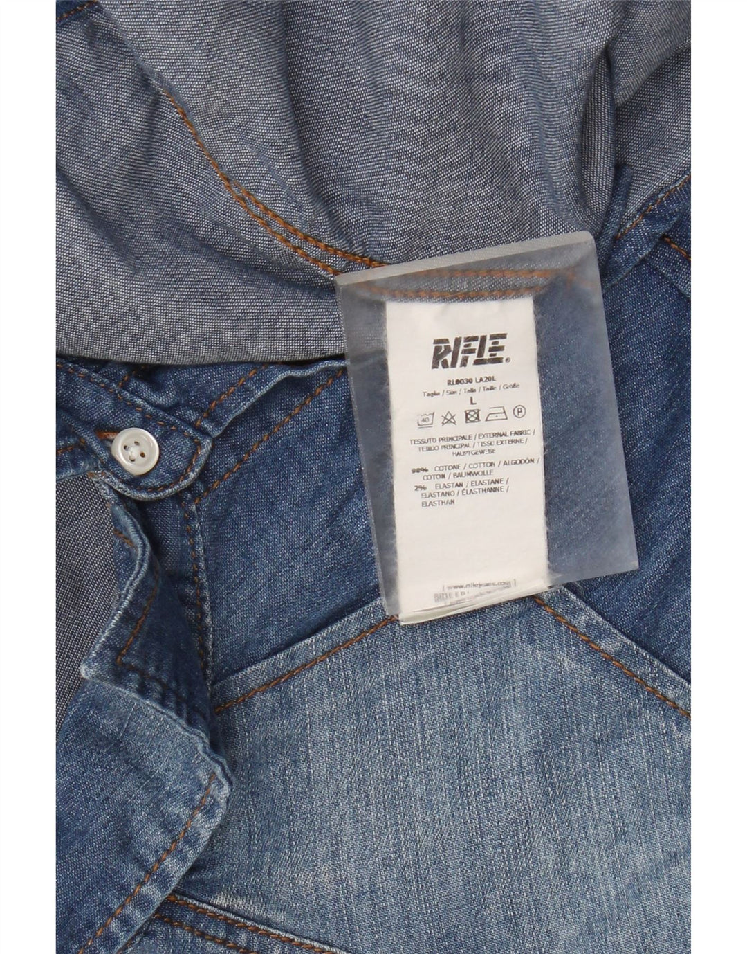 Camicia di jeans da uomo Rifle Large in cotone blu