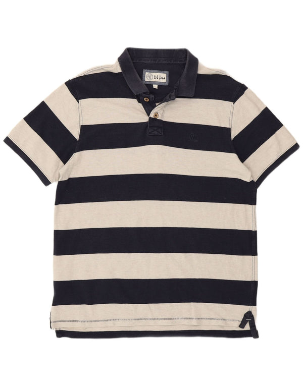 Polo da uomo Fat Face Large in cotone a righe blu navy