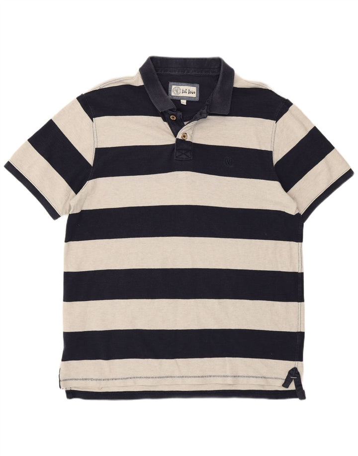 Polo da uomo Fat Face Large in cotone a righe blu navy