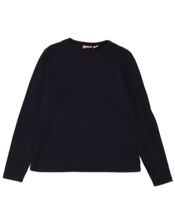 L.L.BEAN Top da donna a maniche lunghe UK 10 Small Blu Navy in cotone