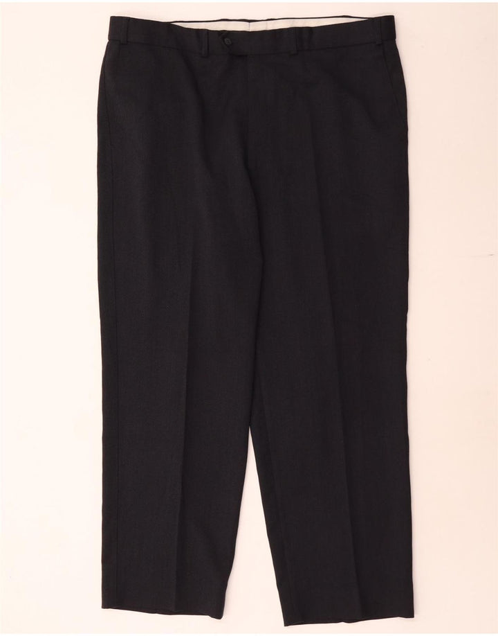 Pantaloni da abito dritti da uomo Marks & Spencer W40 L29 poliestere blu navy