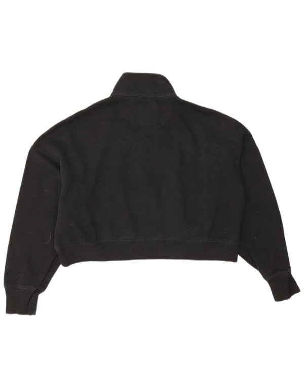 Felpa con cappuccio Hollister da donna oversize corta con zip e collo UK 10 piccola nera