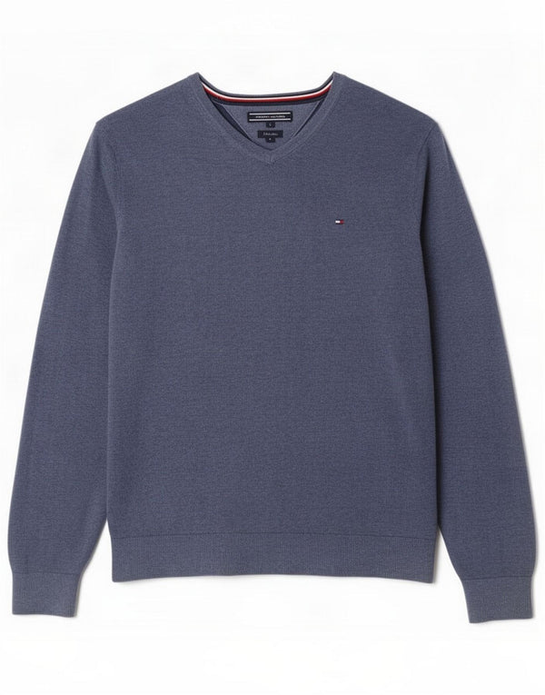 Maglione maglione con scollo a V da uomo Tommy Hilfiger grande cotone blu