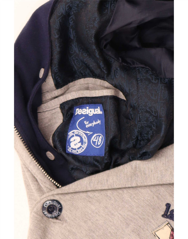 Desigual Giacca blazer da uomo a 2 bottoni con cappuccio UK 48 4XL Grigio Colourblock