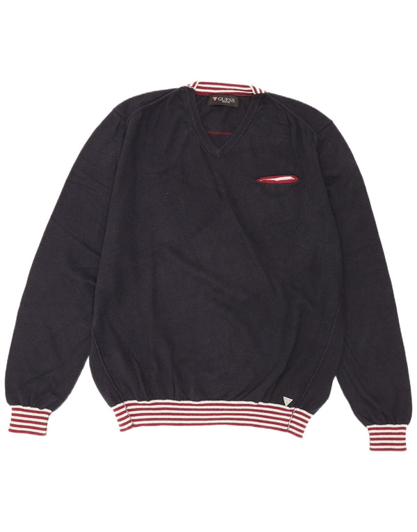 Guess Maglione da uomo con scollo a V XL in cotone blu navy