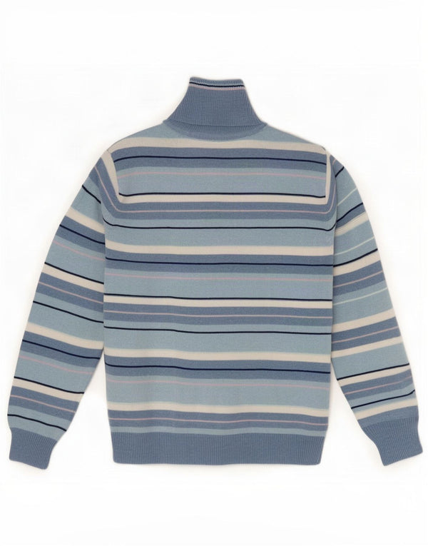 Maglione da uomo con zip e collo Il Granchio, cotone a righe grandi blu