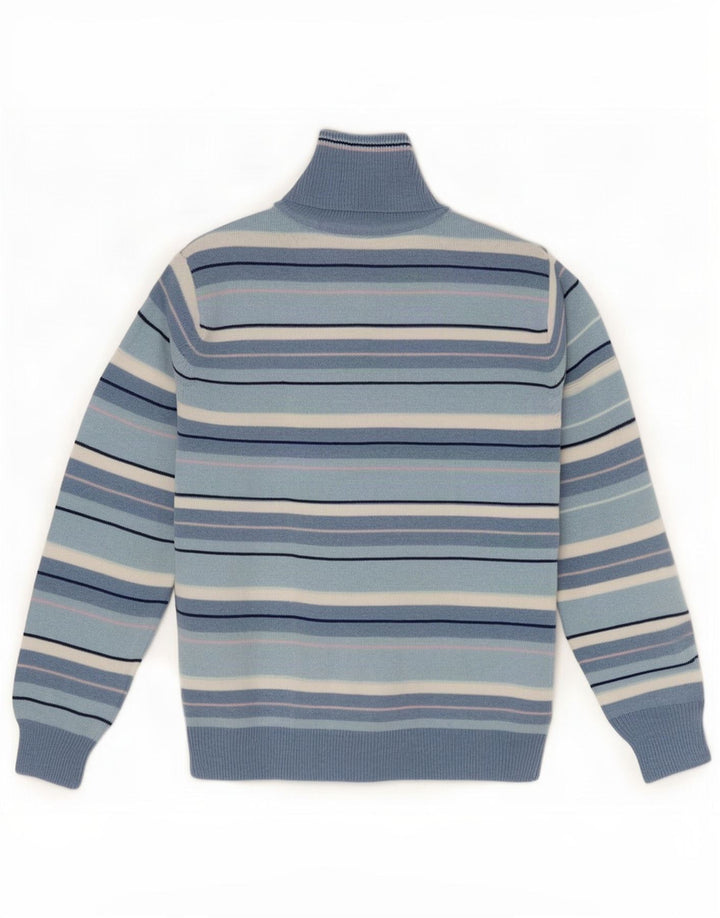Maglione da uomo con zip e collo Il Granchio, cotone a righe grandi blu