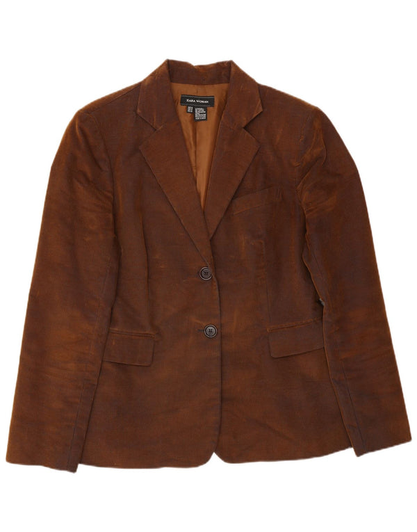 Giacca blazer da donna in velluto a coste a 2 bottoni Zara EU 44 XL cotone marrone