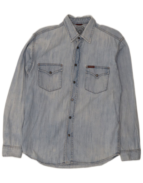 Camicia di jeans da uomo Carrera in cotone blu medio