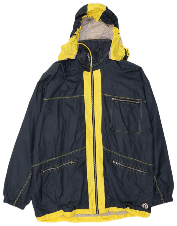ASTROLABIO Mens Hooded Windbreaker Jacket UK 42 XL Navy Blue Colourblock