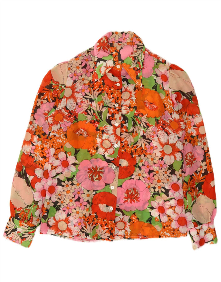 Camicetta camicia vintage da donna UK 12 Poliestere floreale multicolore medio