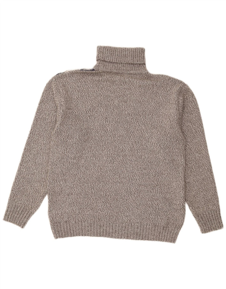 Maglione vintage da uomo con collo alto e maglione di lana a righe grigie grandi