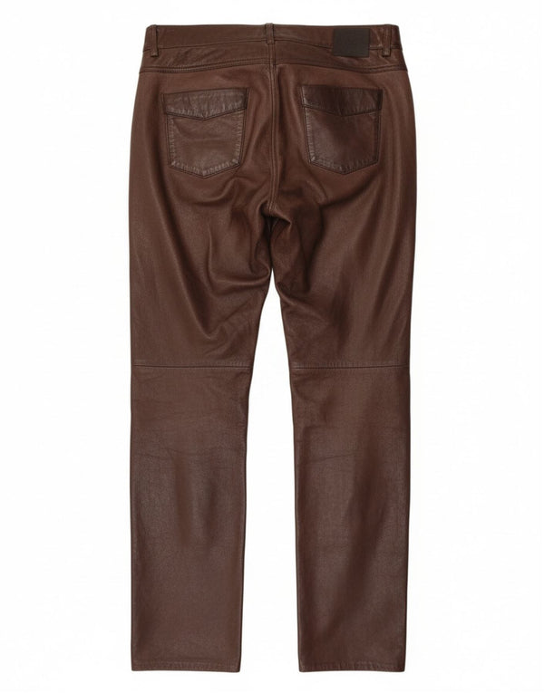 Pantaloni dritti in pelle da donna Camaieu UK 10 piccoli W32 L30 in pelle marrone