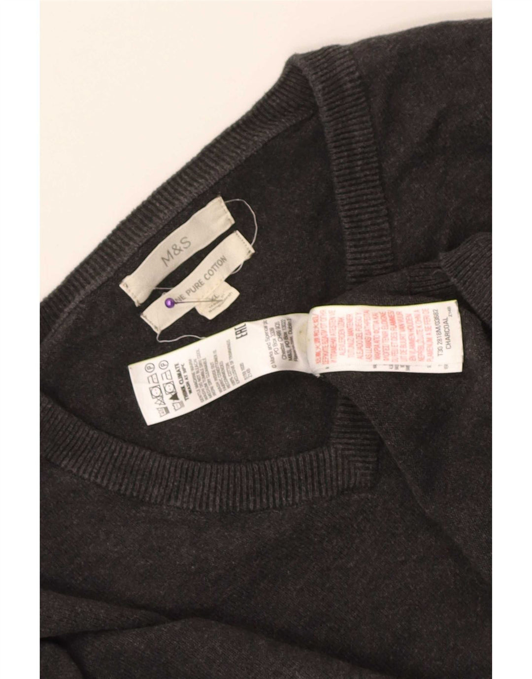 Maglione da uomo con scollo a V Marks & Spencer XL in cotone grigio