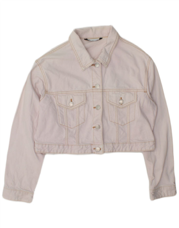Giacca corta in denim da donna Zara UK 16 grande cotone rosa