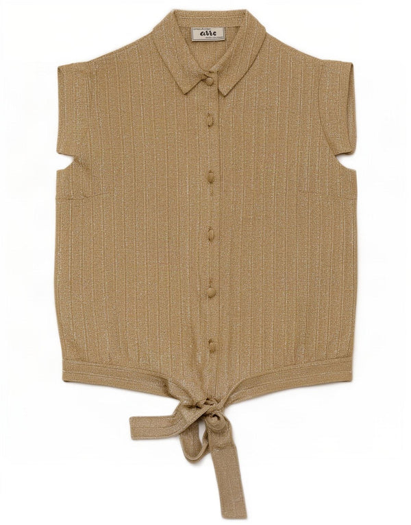 Camicetta vintage da donna a maniche corte IT 42 Gessato medio oro
