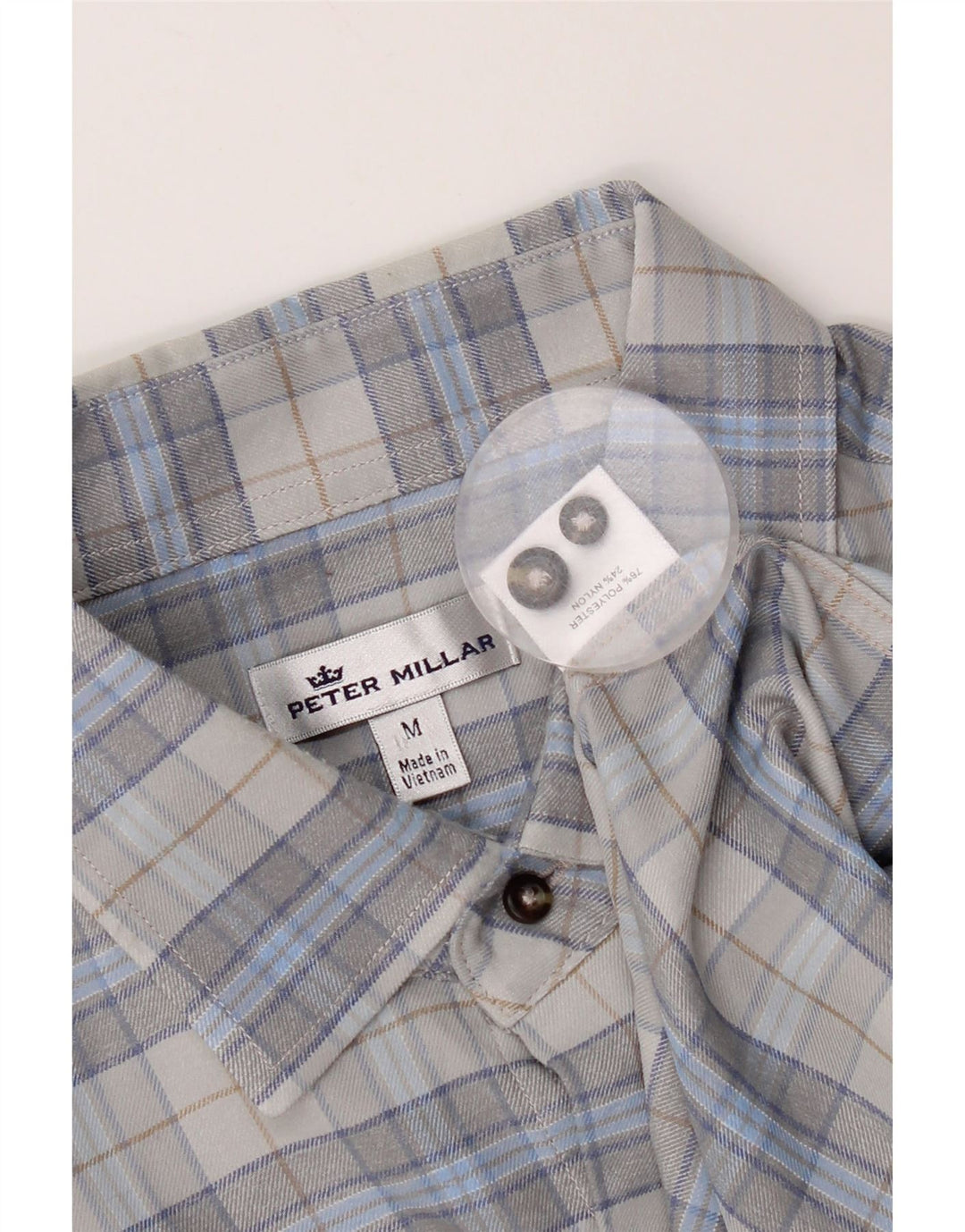 Camicia in flanella da uomo Peter Millar Poliestere a quadri grigio medio